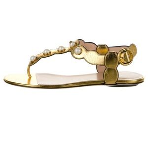 Gucci sandal faux Pearl leather/silk t strap with box and dustbags 38.5